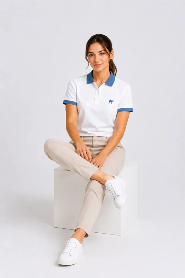 7_conv cuff Blue Polo Shirt For Women